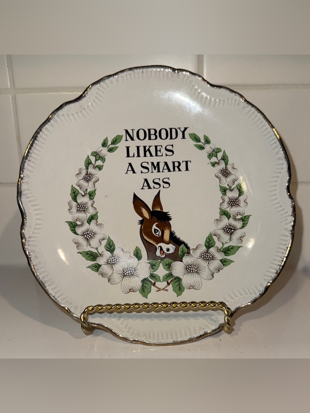 Vintage “Nobody Likes A Smart Azz” Donkey Plate Collectible made in Korea kitsch